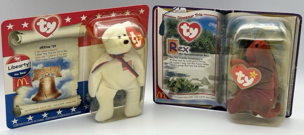 NIP 2000 McDonald's Exclusive TY Teenie Beanie Babies Rex & Libearty Lot of 2